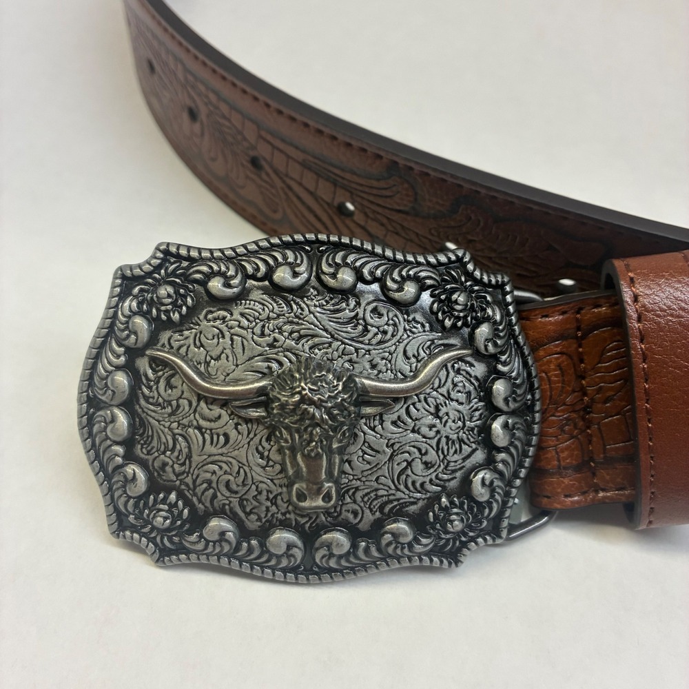 Matix Thread Collective Longhorn Belt Mens 34 Brown New Western Bull Buckle
